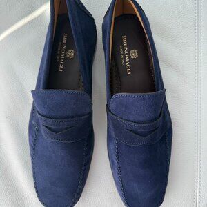Bruno Magli Men's Blue Suede Shoes Lastra Unlined Loafers Made in Italy 8.5